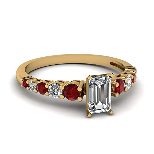 Image of Choose Your Gemstone Graduated Diamond CZ Engagement Ring Yellow Gold Plated Emerald Shape Petite Engagement Rings Lightweight Office Wear Everyday Gift Jewelry US Size 4 to 12