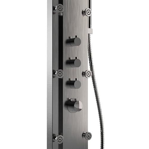 Ledmyplace 59 In. 6-Jet Rainfall Wall Mounted Shower Panel System With 2.5 Gpm Flow Rate, 59 In. Hose Length, Brass And Stainless Steel, Bodyspray, Knob Handle, Single Function Shower Head #TOP4