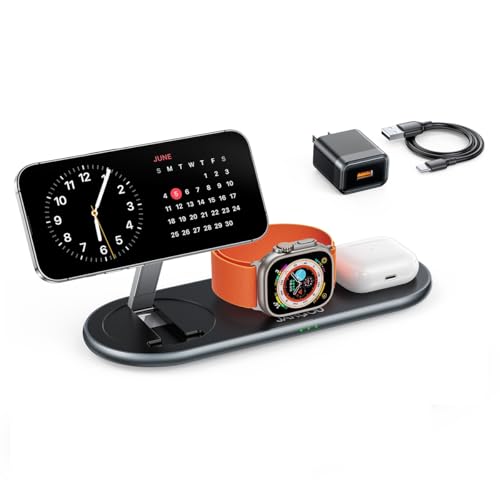 3 in 1 Charging Station for Apple, Magnetic Wireless Charger for iPhone 17 16 15 14 13 12, for Apple Watch, for AirPods 2/3/4/Pro/Pro 2