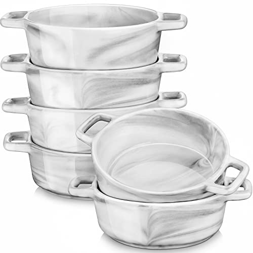 MALACASA Série Bake,Lot de 6 Ramequins en Porcelaine Marbre 190ml- Moules allant au four - Moules à Pâtisserie Résistants Moules à Soufflé Cover