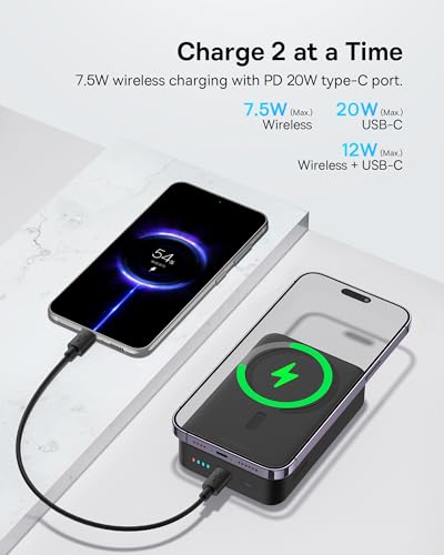 Image of Baseus Magsafe Battery Pack 20000mAh Wireless Portable Charger,PD 20W USB C Fast Charging Battery Pack, Compatible with iPhone 17 /16 /15 /14 /13 /12 Series, Black