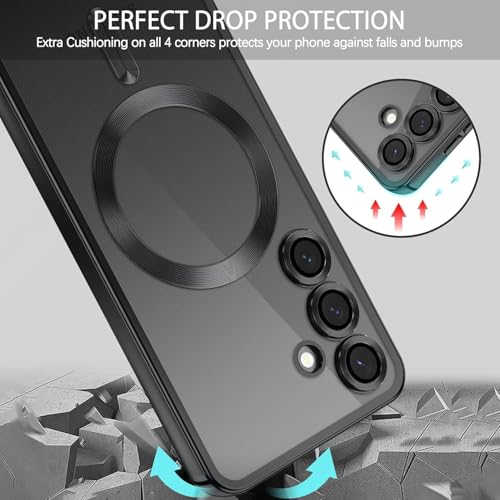 Image of VONZEE Clear Logo Electroplating Transparent Case for Samsung Galaxy S25 Plus 5G, Magnetic Plating [Support for MagSafe Charger] Electroplate TPU Cover - Black