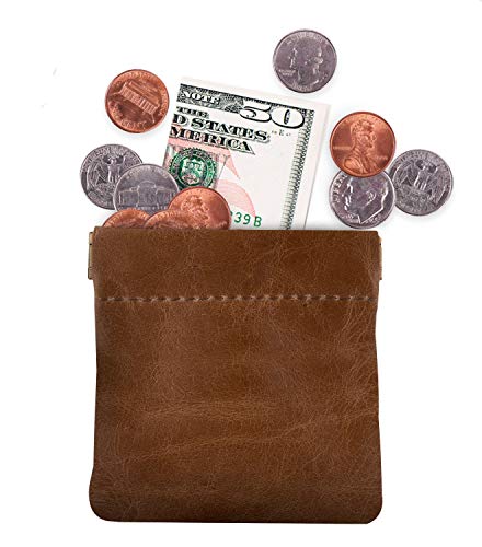 Image of Nabob Leather Genuine Leather Squeeze Coin Purse, Coin Pouch Made IN U.S.A. Change Holder For Men /Woman Size 3.5 X 3.5