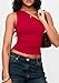 PRETTYGARDEN Womens Sleeveless One Shoulder Tank Top Ruched Slim Fit Shirts Basic Crop Y2k Tops 2026 Spring Fashion Clothing (Red,Large)