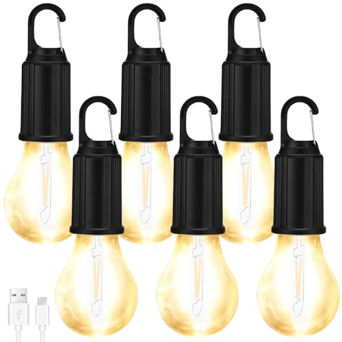 GAOUTO Lot de 6 lampes de camping, 3 modes d'éclairage rechargeables, LED portable, luminosité réglable, lampe de tente étanche, lampes de camping pour camping, panne de courant, urgence