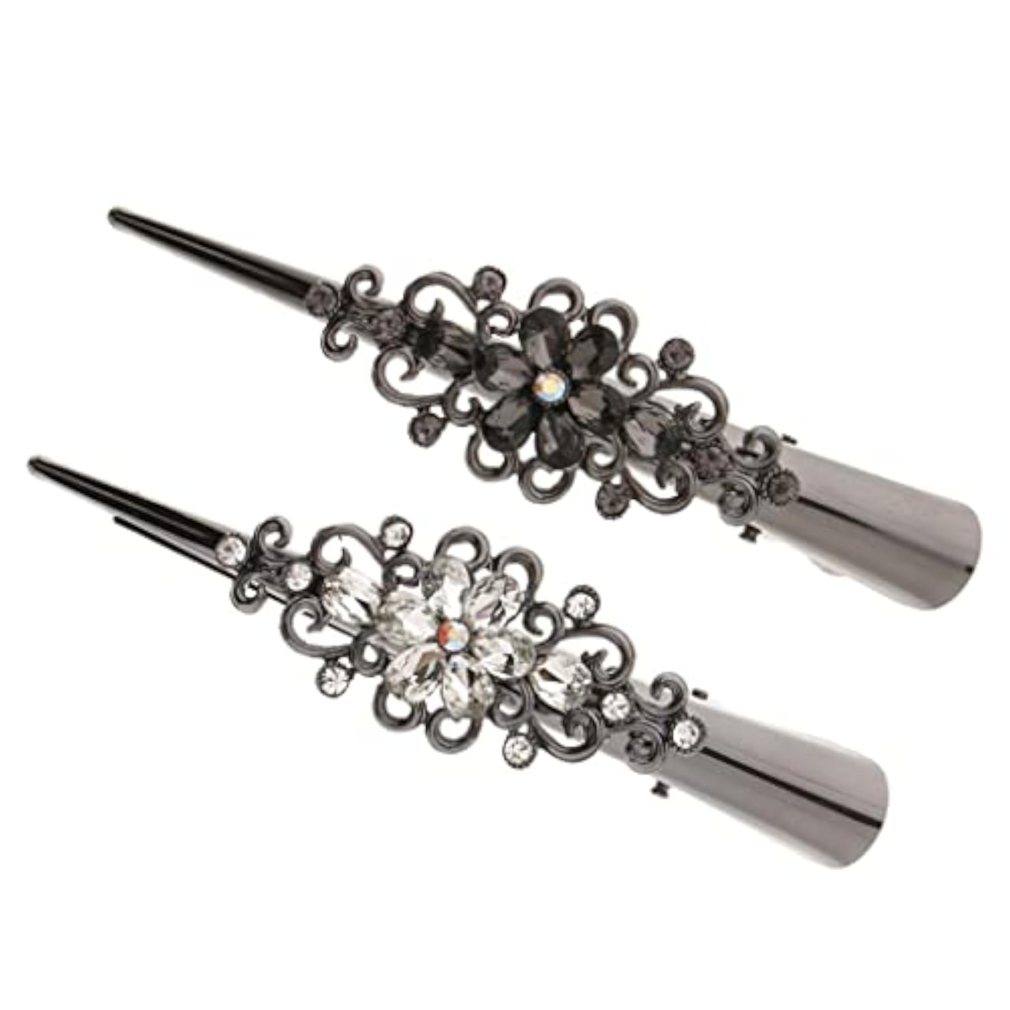 Metal Rhinestone Hair Alligator Clips, 2 Pack