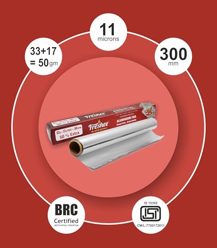 Image of Freshee 50gm Aluminium Silver Kitchen Foil Roll Paper| 11 Micron Thick| Food wrap|Disposable| Food Parcel| Hookah| Fresh Food| Food Grade