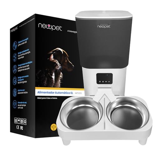 6L Comedouro Elevado para 2 Cäes, WiFi Alimentador Automático Gatos com Controle de Aplicativo, Fonte de Alimentação Dupla