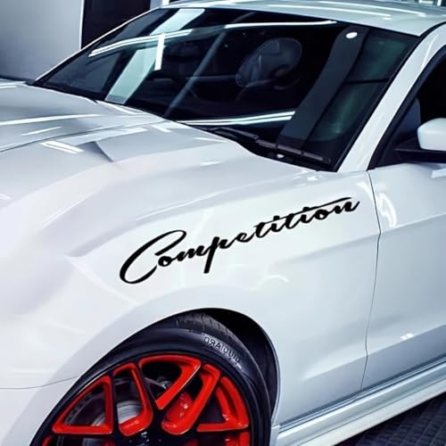 2PCS Competition Text Vinyl Decal 9.8"x1.9" for Cars, Trucks, Motorsports Garage - Bold Racing Style Statement Design, Waterproof & Durable Car Decal Sticker | #AZ73 (Black)