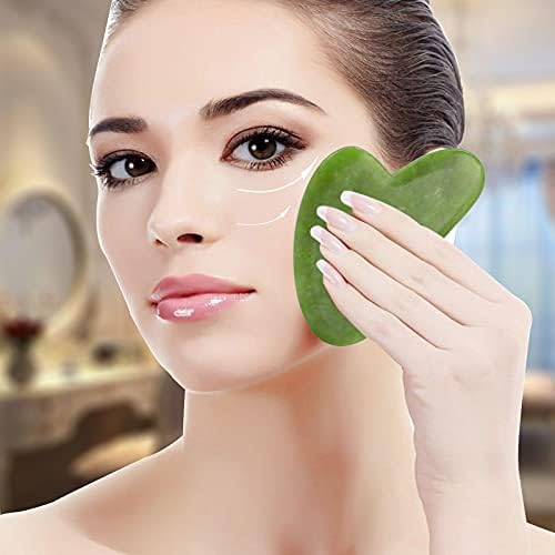 Gua Sha Tool, Jiasoval Jade Guasha Massage Tool, Natural Gua Sha Stone Scraping Massage Tool Set, Jade Stone Face Skincare Tool for Slimming and Firming (Green)