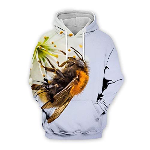 FFFZW Kapuzenpullover Für Herren,Herren Langarm Pullover Hoodie 3D Print Biene Kapuzen Sweatshirt Pullover Mit Taschen Tunnelzug Hoody Für Herren Damen, D, L Cover