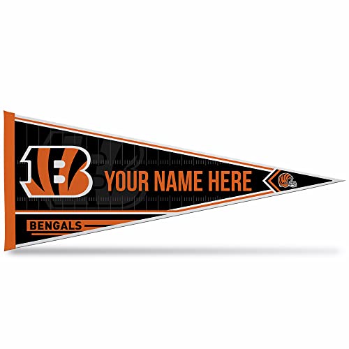 Image of Rico Industries NFL Football Cincinnati Bengals Personalized - Custom 12 inch x 30 inch Soft Felt Pennant - EZ to Hang
