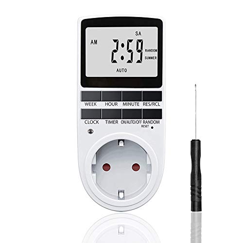 Preisvergleich Produktbild Zeitschaltuhr,Digitale Zeitschaltuhr, Elektrische Zeitschaltuhr Steckdose Programmierbare Timer Steckdose mit LCD Display 10 konfigurierbaren Programmen Anti-Theft-Modus für Beleuchtung, Lüfter usw