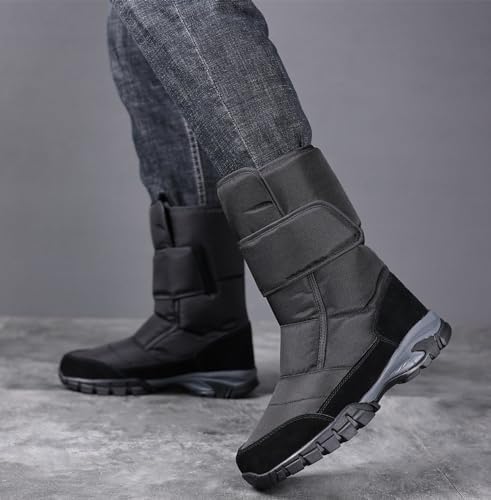 DADAWEN Men's Snow Boots Anti-Slip Waterproof Outdoor Shoes Warm Fur Lined Mid-Calf Winter Snow Boots Black US Size 10 | Image 6