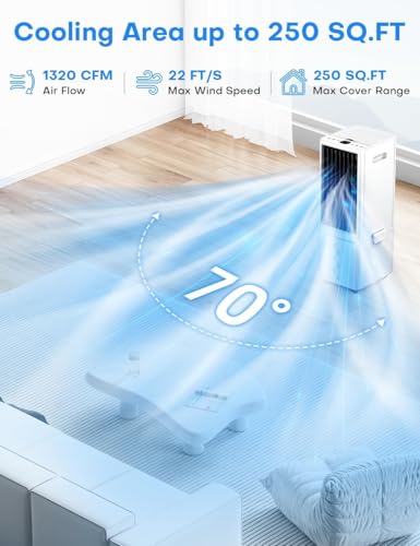 COOLECH Windowless Air Conditioner w/ 4 Modes & 3 Speeds, Waterless Alert, 2.4-Gal Tank for 20H Cooling, 12H Timer, 20FT Remote, 70° Auto Swing Evaporative Air Cooler, Portable AC Unit for Bedroom by COOLECH - Image 12
