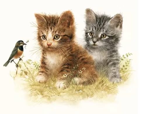 Set of 2 Individual Decoupage Paper Party Napkin Kittens Cats Bird Watercolor Decor Luncheon Napkins for a Birthday Holiday, Wedding, Cocktail Party