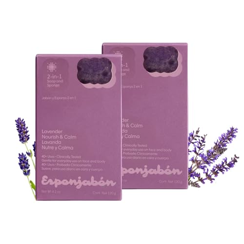 T.Taio Esponjabon Soap Sponge - Cleansing Shower Scrubber - Cleaning Bath Wash Scrub - Oil Removal - Massage & Lather Foot, Elbow, & Face - Bathroom Accessories - Fresh Lavender Scent