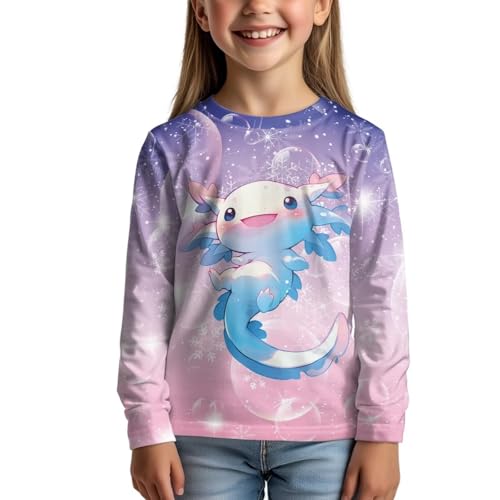 Image of Girls Cartoon Print Long Sleeve Graphic Tee Casual Crew Neck T-Shirts for 3-16 Years Little Girls
