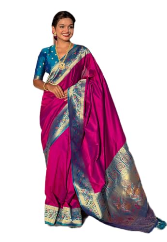 Elite Weaves Zari Woven Soft Silk Paithani Saree for Women (ROSHNI-MAGENTA)