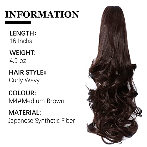 Yamel Ponytail Extension Long Curly Wavy Natural Medium Brown Claw Jaw Clip in Synthetic Hairpiece Pony Tail Tale Ponytail Hair Extensions - Image 4