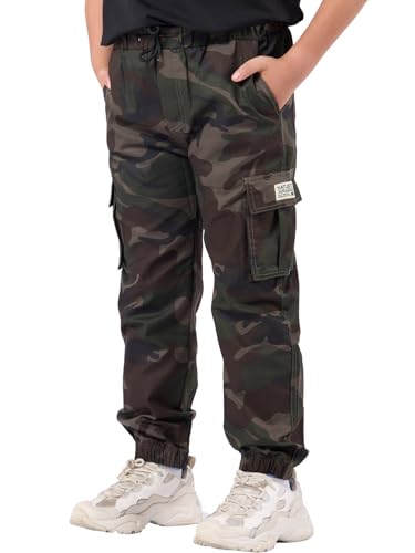 NATUST Pantalon Cargo Garçon Ado Jogging Taille Élastiquée Pantalons Enfant Décontracté Camouflage Vert 9-10 Ans (Taille du Fabricant : 150)