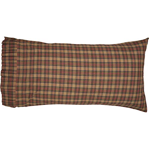 VHC Brands Crosswoods Plaid Cotton Primitive Bedding King Pillow Case Set of 2 Natural Tan
