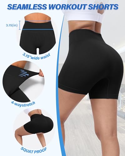 AURUZA Workout Shorts Women, High Waist Biker Shorts, Women Seamless Ribbed Athletic Yoga Gym Shorts Leggings3