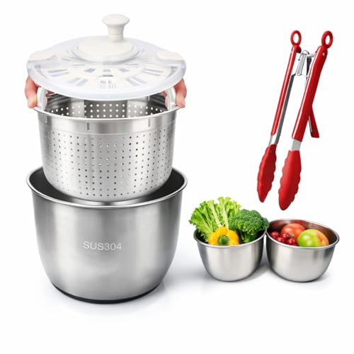 6L Stainless Steel Salad Spinner with Bonus Tong