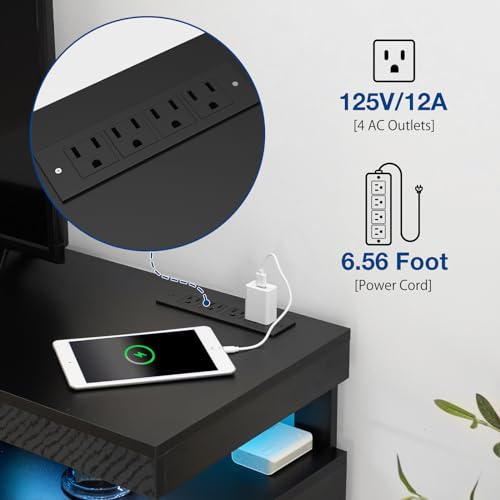HOMMPA LED TV Stand for 70/65/60/55 inch TV Modern Entertainment Center with Power Outlets, Gaming TV Consoles with Storage Media Table with LED Lights Game Cabinet for Living Room Black - Thumbnail 3