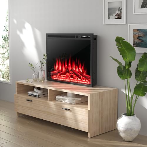 ORALNER Electric Fireplace Insert, 34 Inch Recessed Freestanding Fireplace Heater with Remote & 8H Timer, 4 Colors, 5-Level Brightness, Overheat Protection, for TV Stand, 750W/1500W, Black (34 INCHES)