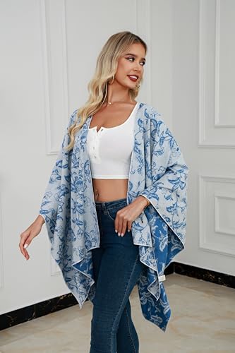 Image of Womens Rhinestones Open Front Poncho Shawl Wrap Cape Ruana Travel Blanket Cardigan