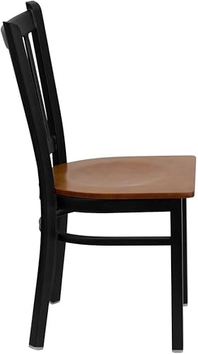 Miniatura 6 de Flash Furniture - Juego de 2 sillas de metal para restaurante de la serie HERCULES, respaldo vertical negro con asiento de madera cereza Asiento de
