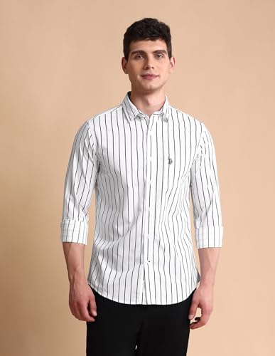 Image of U.S. POLO ASSN. Men Cotton Vertical Striped Tailored Fit Shirt
