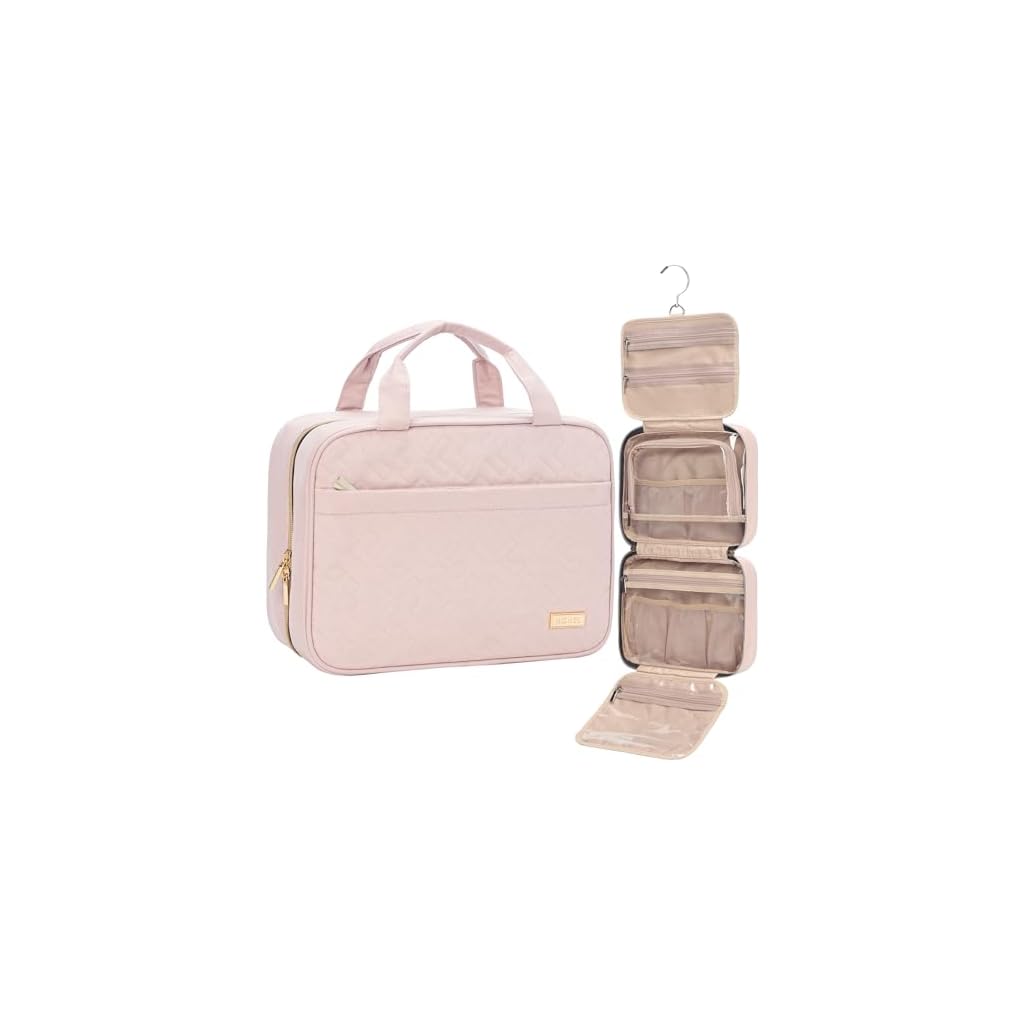 NISHEL Travel Toiletry Bag in brown with multiple compartments and hanging hook