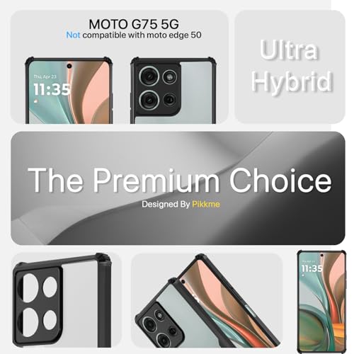 Image of Pikkme Crystal Clear Transparent Back Cover | Ultra Hyrbid | Full Camera Protection | Raised Edge | Bumper Case for Moto G75 5G (Black)