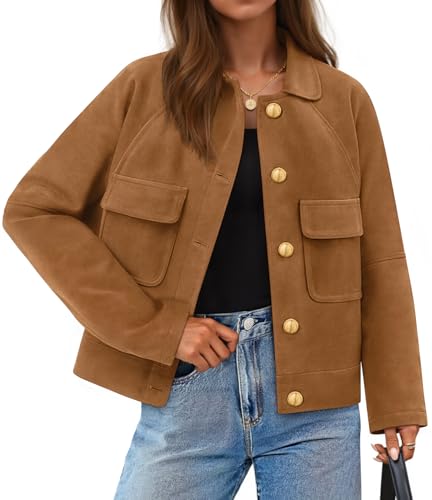 ZESICA Womens Faux Suede Cropped Jacket