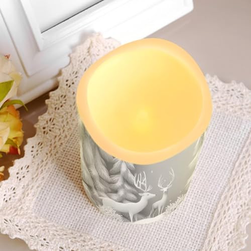 Image of Flameless Pillar Candles with Remote and Color Changing Christmas Decorations for Home Fake Battery Operated Candle Electric LED Lights Candles for Home Kitchen Deer Snow