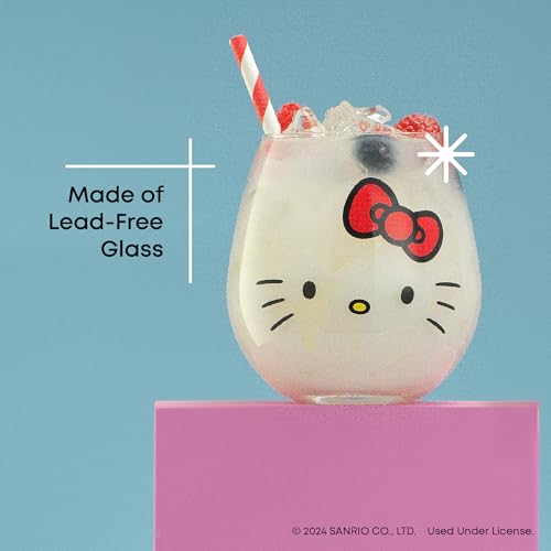 Image of JoyJolt Sanrio Hello Kitty & Friends Hello Sippy Drinking Glasses, 15 oz Stemless Glass Cups Set of 4 ft Hello Kitty Keroppi My Melody Pompompurin, Cute Glasses for Water, Juice, Kawaii Tumbler