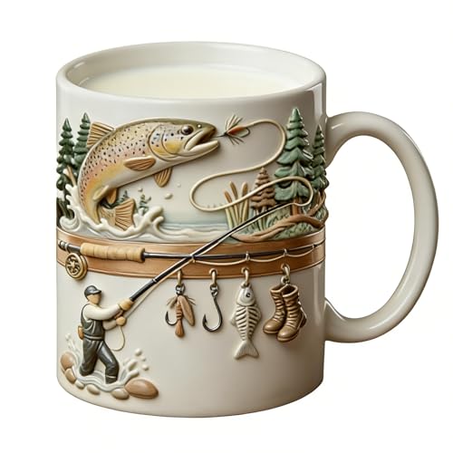 Fishing Mug - 9 X 8cm Funny Fishing Coffee Mug Gift Fisherman And Anglers, Ceramic Cup For Dad, Grandpa, Husband, Microwave And Dishwasher Safe, Perfect For Birthday, Father’s Day,
