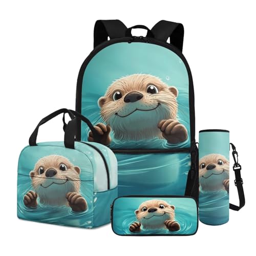 Sac à dos loutre 4 en 1 pour enfants avec boîte à déjeuner et trousse