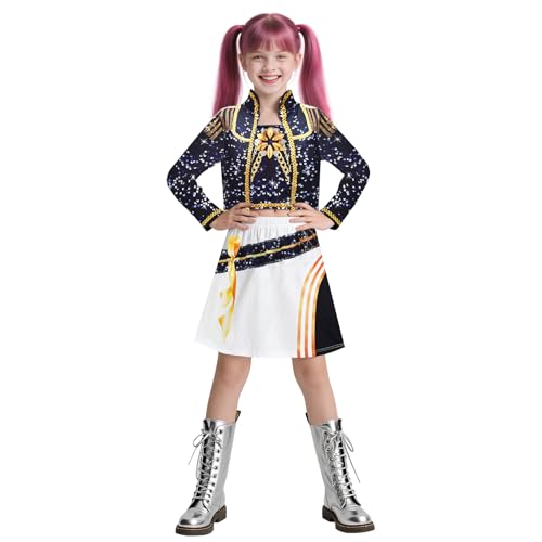 Juebm Girls Halloween Outfit Kids Singer Fashion Outerwear & Shirt & Dress 6-7Y