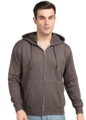Image of Alan Jones Clothing Men's Solid Zipper Hooded Sweatshirt | Ribbed Hem, Lined Hood, Side Pockets, Durable Zip | Multiple Colors