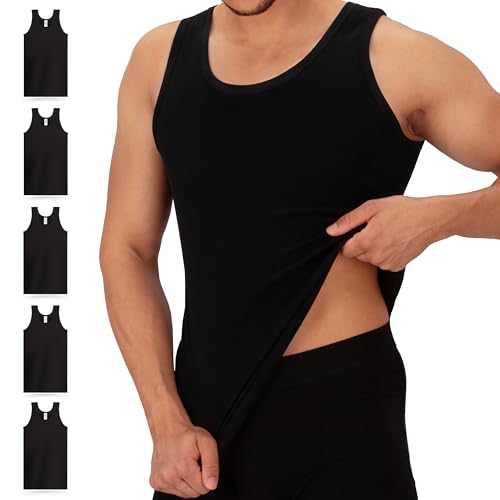Celodoro Camiseta interior para hombre, paquete de 5 unidades, camiseta sin mangas de algodón Finrip, camiseta de tirantes para hombre, Negro , XL