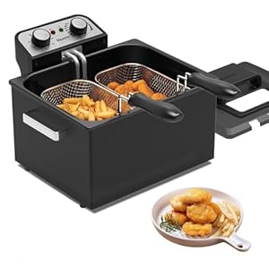 1800W Electric Deep Fryer for Home,5 Liters/21 Cups Large Electric Deep Fryer with 3 Baskets,Adjustable Temp,See – Through Lid,Countertop Stainless Steel,Ideal for Kitchen & Frying Fish