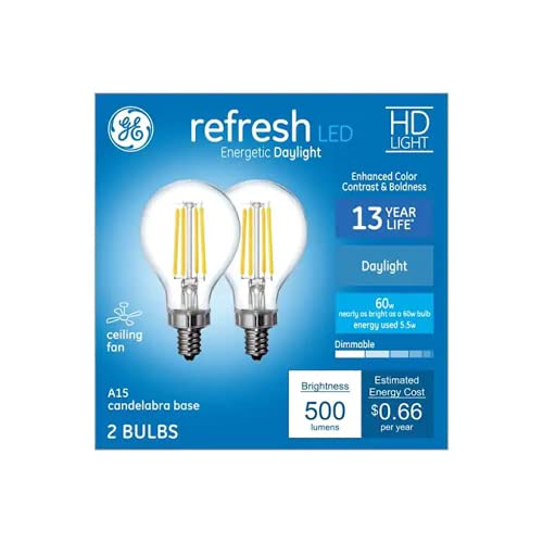 Ge Refresh 60 watt Equivalent A15 Daylight Dimmable LED Light Bulb Candelabra Base (2 Pack) -  93121643