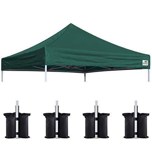Image of Eurmax USA 10x10 Pop Up Canopy Replacement Top,Universal Instant Canopy Cover ONLY,Heavy Duty UPF 50+ UV Protection,Water & Wind Resistant Tarp,30+ Colors Available,Bonus 4 Sand Bags (Forest Green)