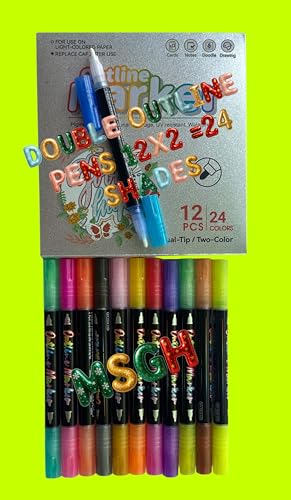 Image of MSGH Double Line Outline Medium Point Pens, Shimmer, Self Outline Metallic Pens for Greeting Cards /Drawing /Craft Projects /Posters /Painting /Kid & Self Journal (TWIN 24 LINER)