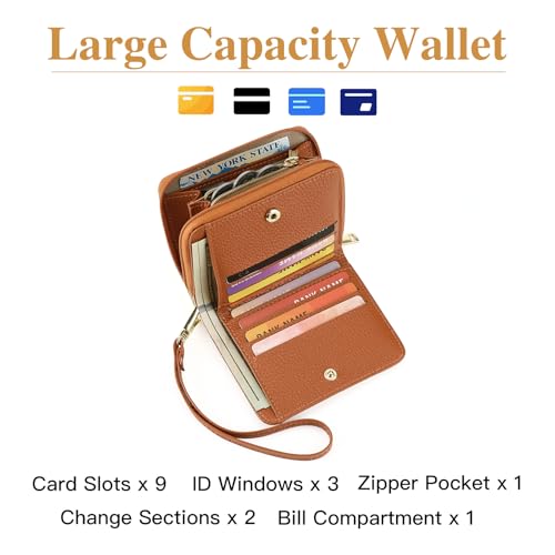 Image of GOIACII Small Wallet for Women RFID Blocking Credit Card Holder Ladies Compact Purse Zip Around Wristlet Vegan Leather White and Brown