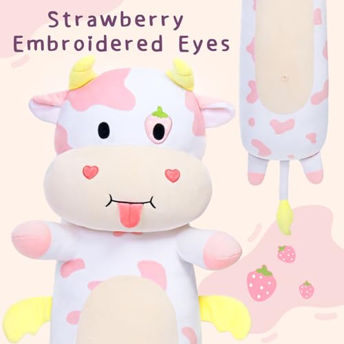 Morismos W434_1_110_1 Giant Cow Body Pillow 43'' Long Cow Pillow Plush, Pink Cow Stuffed Animal Glow In The Dark, Strawberry Cow Pillow With Heart For Girlfriend Valentine'S Day Gift,Girl Boy Kid Body Pillow Gift thumb #2