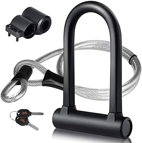 DINOKA Bike U Lock - 16mm Heavy Duty Security U Cable Bike Lock with 4ft Flex Bike Cable and Sturdy Mounting Bracket for Road Bike Mountain Bike Electric Bike Folding Bike